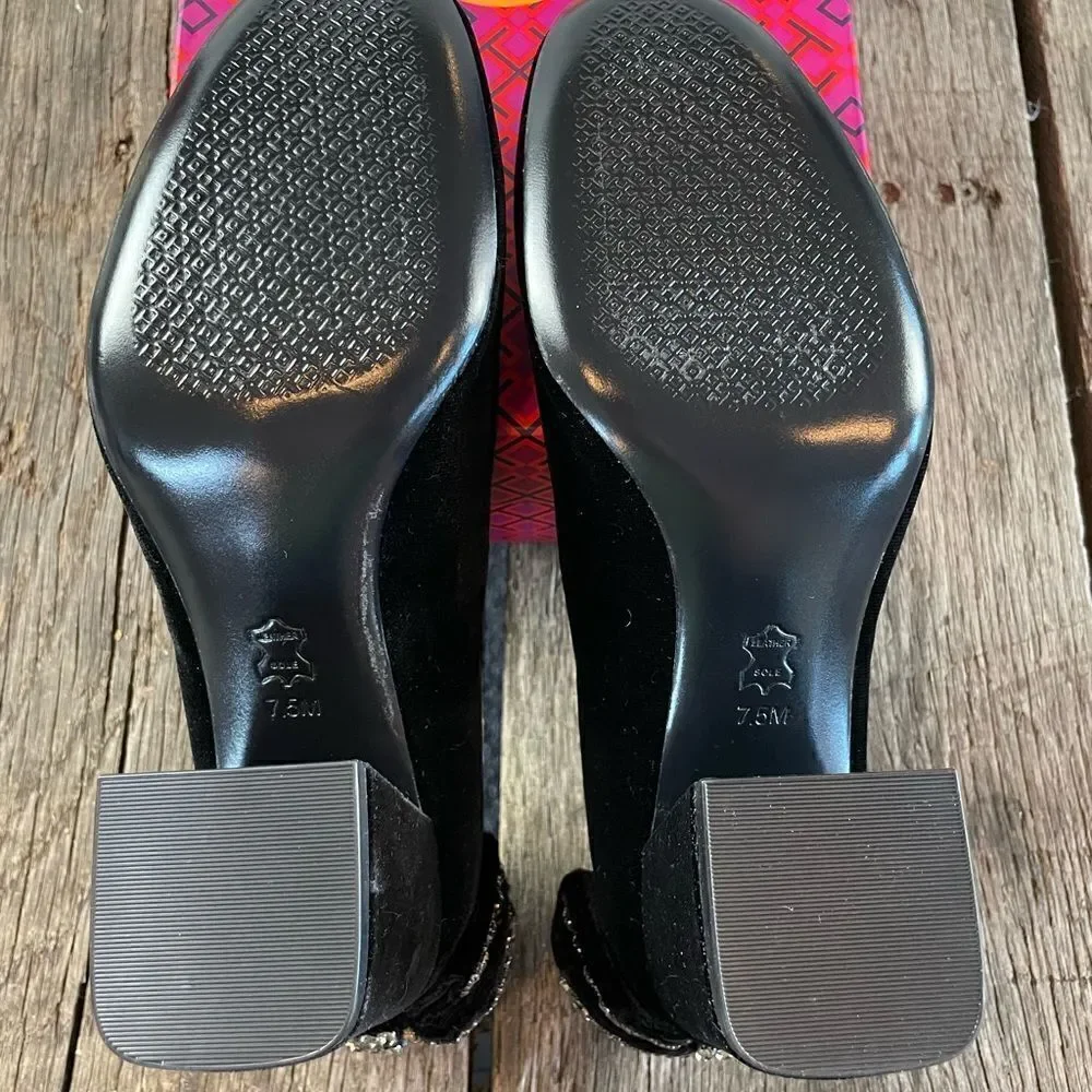 NIB Tory Burch Josephine Black Velvet Pumps Size 7.5